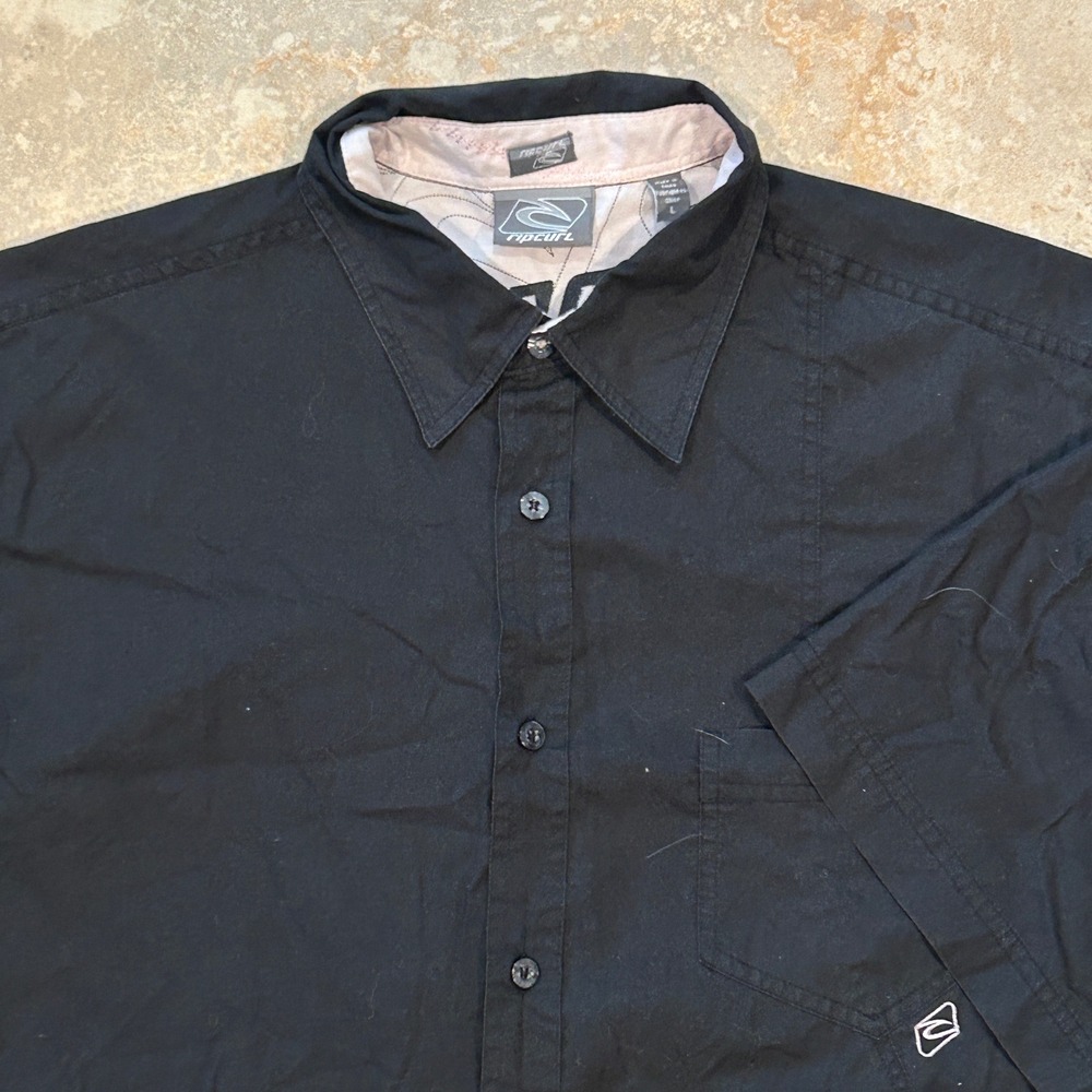 Rip Curl Button Up Shirt Men Large Black Short Sleeve Collared Pocket Casual Y2k